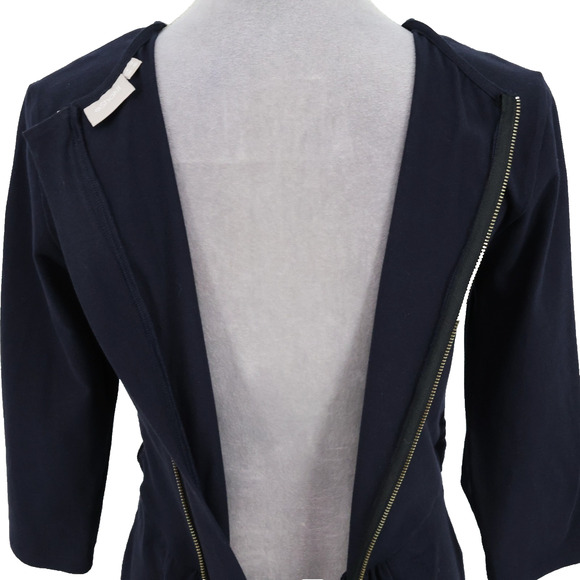 eShakti Dress Womens 12 Navy Blue Cotton Stretch Knit Zip Faux Wrap V Neck - Picture 11 of 12